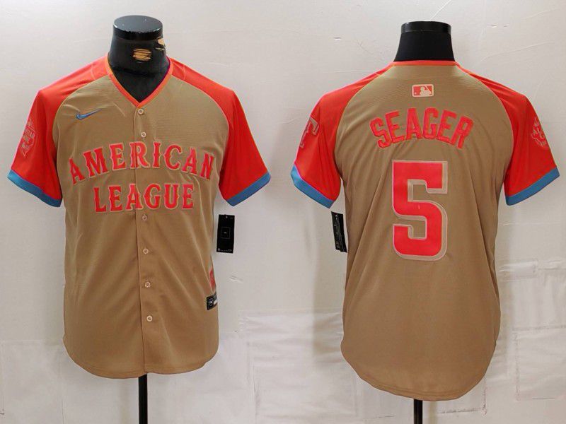 Men Texas Rangers #5 Seager Orange All star 2024 Nike MLB Jersey style 1